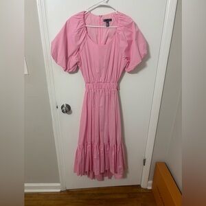 Aqua Pink Ruffled Smocked Off-Shoulder Sundress